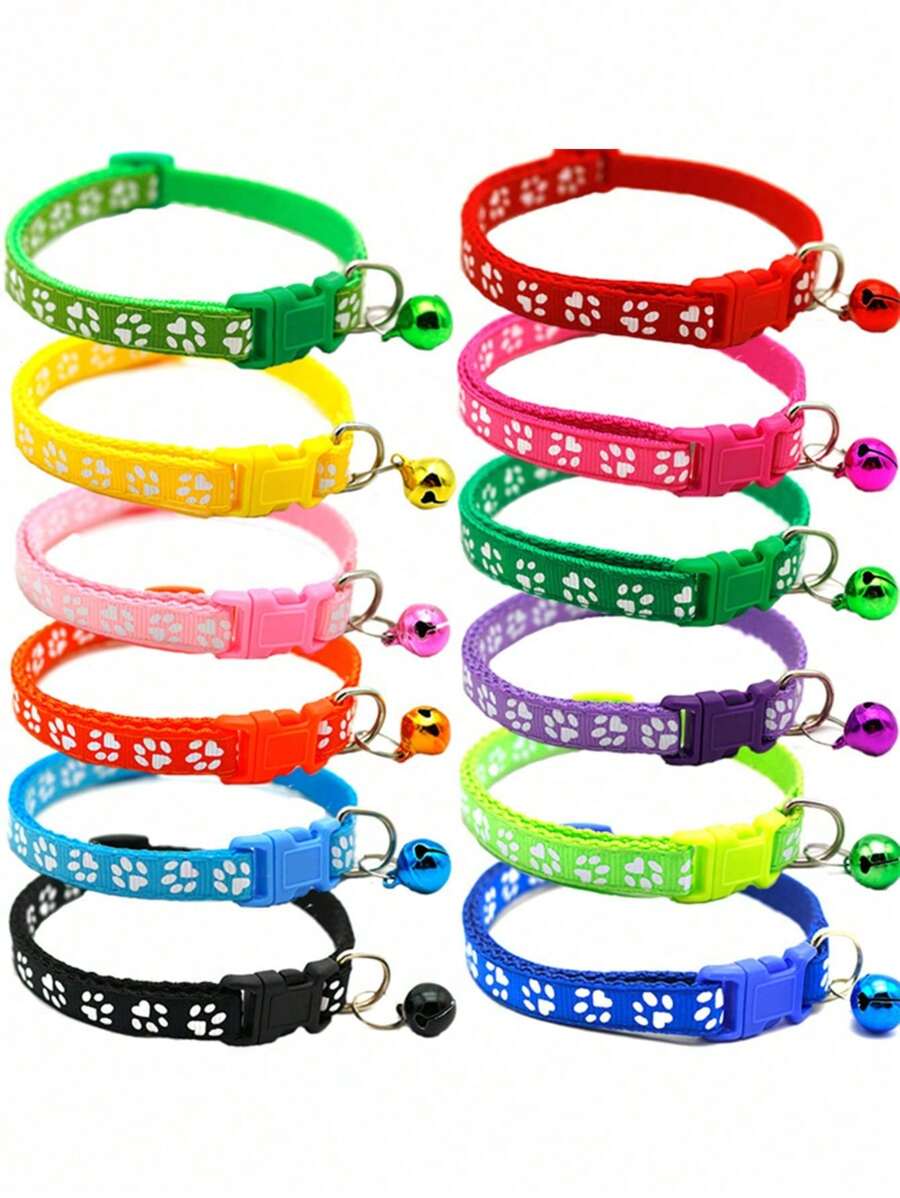 1 件装宠物补丁项圈，狗猫项圈，单脚印爪纹铃铛项圈，猫扣项圈，流行项圈 - 彩色 - 查看 1
