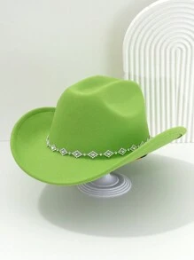 1pc Women's Solid Color Diamond Shaped Sequined Decoration Western Cowboy Hat, Elegant Casual Small Hat Suitable For Daily Use, Travel, Parties And Jazz Boho Cowboy Hat Cowgirl Hat Halloween