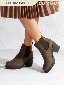 Botines de tacón alto y grueso tipo Chelsea para mujer, con elástico, para otoño