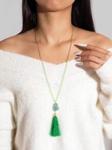 imoli 1pc Vintage  Resin Geometric Asymmetrical Acrylic Tassel Necklace, Autumn/Winter Sweater Chain, Versatile Party Gift For Women (Hand-Crafted, Length Customized, Beads, Stones And Colors Randomly Assorted)