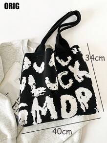 Borsa shopper di grande capacità con stampa a lettere, borsa a tracolla semplice monocromatica, borsa casual da donna, borsa a spalla, borsa perfetta per lo shopping casual, l'ufficio e il lavoro - Multicolore - Visualizzare 8