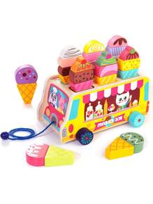 Multi-pieza Carrito de Juguete de Helados para Niños, Juego de Emparejamiento de Formas, Juguete Educativo Temprano para Niños de 2 a 5 Años