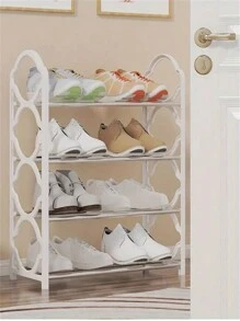 1pc 4-Tier Stainless Steel Shoe Rack, Detachable & Easy To Assemble, Expandable, Suitable For Entryway, Corridor, Wardrobe, Bathroom, Living Room, Space-Saving Free-Standing Shoe Organizer, Household Essential