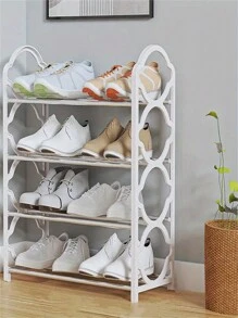 1pc 4-Tier Stainless Steel Shoe Rack, Detachable & Easy To Assemble, Expandable, Suitable For Entryway, Corridor, Wardrobe, Bathroom, Living Room, Space-Saving Free-Standing Shoe Organizer, Household Essential