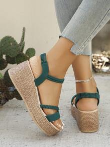 1 par de sandalias con plataforma y cuña para adolescentes, con suela gruesa versátil y resistente al agua, para uso en verano