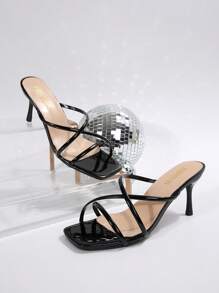 Sandalias de tacón alto con punta cuadrada y abertura cruzada cómoda para mujeres de talla grande, versátiles, casuales, de moda para exteriores, playas y verano