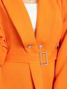 Blazer para mujer elegante unicolor con diseño de pequeños flecos en hombros  y cinturón decorativo de moda para uso causal o formal - Naranja - Ver 3