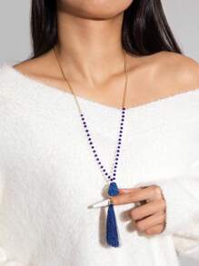 imoli 1pc Vintage  Resin Geometric Asymmetrical Acrylic Tassel Necklace, Autumn/Winter Sweater Chain, Versatile Party Gift For Women (Hand-Crafted, Length Customized, Beads, Stones And Colors Randomly Assorted)