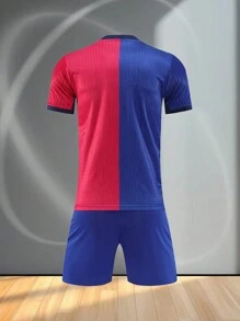 Anpassbares Barcelona-Stil Fußball-Set für Kinder und Jugendliche (8-12 Jahre) - Personalisiertes Trikot- und Shorts-Set mit anpassbarem Logo, Nummern und Textinhalt