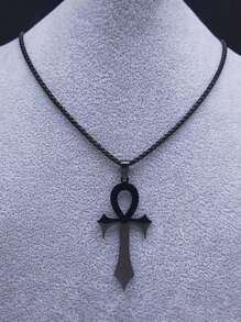 Gothic Egyptian Cross Key Of Life Necklace, Stainless Steel Black/Gold/Silver Religious Pendant Necklace, Gothic Jewelry, Holiday Gift - Multicolor - View 2