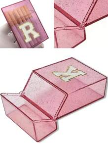 1PC雪花烟盒雪茄烟嘴打火机收纳盒防潮抗压塑料闪亮香烟收纳盒刺绣立体首字母A到Z透明烟盒女士男士礼物20件烟具配件