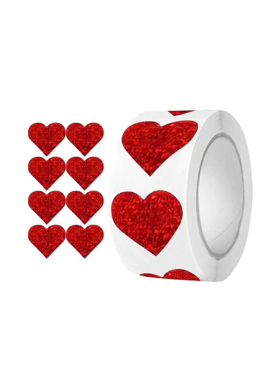 500pcs/Roll Red Heart Shaped Label Stickers,Valentine's Day Stickers Seal Labels For Gift Packing Decorating,Gift Box Decoration Stickers, Invitation Stickers, Envelope Round Mark Sealing Stickers, Dessert Packaging Sealing Stickers - Red - View 1