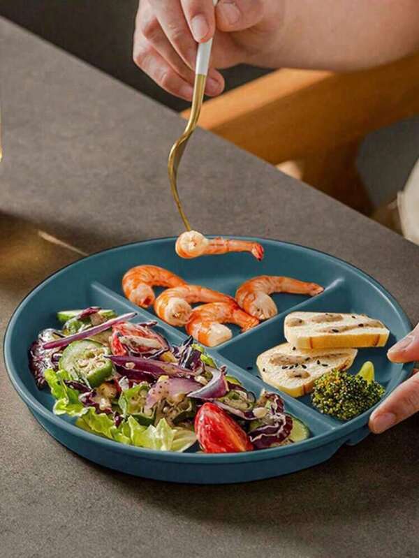 1pc Microwave- Plastic Divided Tray, Round Salad/Fruit Plate, Suitable For Diet Control And Weight Loss For Women And Students, Kitchen Supplies, Christmas Gift