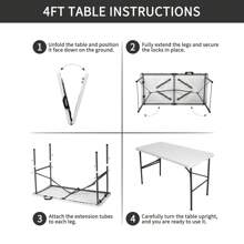 4 FEET/ 6FEET Plastic Barbeque Folding Table, Rectangle Center-Folding Portable Table With Carrying Handle-White