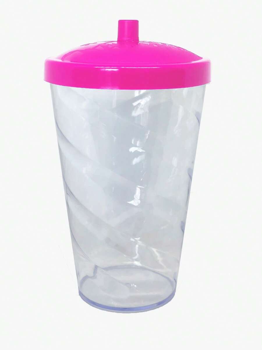 15 Twister Cups 400ML Colored Lid And Transparent Straw - 粉紅色水晶玻璃 - 查看 1