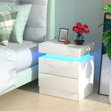 GINRGINR LED Nightstand Set Of 1/2 With Drawers, White LED Bedside Table With LED Lights For Bedroom, Night Stand For Kids' Room, Modern Nightstand With Storage