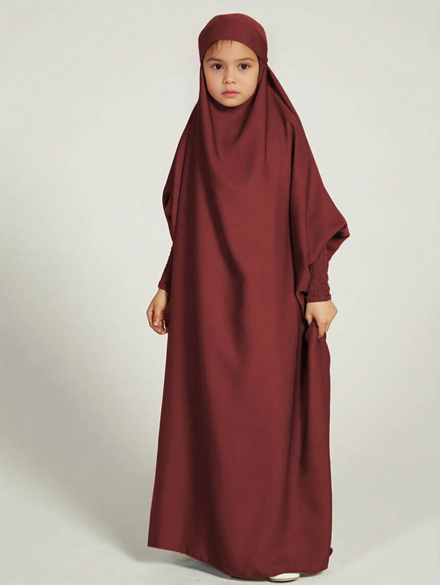 Muslim Tween Girl Girls Abaya Solid Long Kaftan Abaya Enfant Robe Dress Tween Girl Clothes For Gift(Non-Removable Turban)