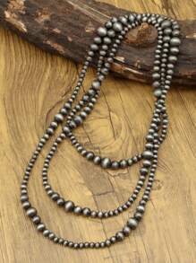 1pc Bohemian Women's Long Necklace, Faux Pearl Necklace, Women's Gift, Retro Faux Pearl Necklace, Women's Fashion Jewelry, Bohemian Jewelry, Suitable For Daily Matching