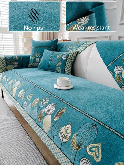 1件波西米亚风沙发坐垫套，现代简约雪尼尔防尘防滑沙发保护套，可水洗，时尚保暖，不褪色，宠物友好，适用于卧室、办公室、客厅、L型沙发以及1/2/3/4人沙发。