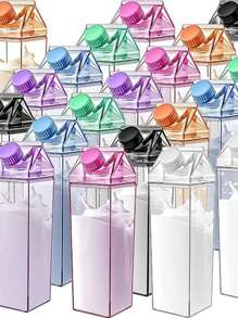 1 pièce, Bouteille d'eau de conception de carton de lait carré transparent, avec 39 couleurs ou motifs différents, 500 ml/750 ml/1 L, réutilisable, convient pour les sports, les sports de plein air, les voyages, l'école, , cuisine et restauration, lavage à la main uniquement - Multicolore - Voir 2