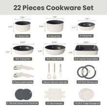 Kikcoin 22Pcs Pots And Pans Cookware Set Nonstick,PFOA PFAS-Free,Detachable Handle,Utensils,Lids,Skillet,Fryingpan,Kitchenware,Christmas Gift - 31 chiếc (màu đen) - Xem 4