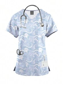 High-Quality Printed Nurse Scrub Top Pants Sets Nursing Scrubs Uniform For Women V-Neck Vet Workwear Nursing Uniforms - Multicolor - View 3