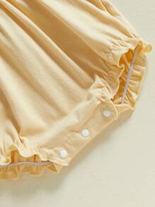 Baby Girl Summer Outfits Short Puff Sleeve Round Neck Solid Color Romper With Headband Set Newborn Clothes - Yellow - View 6