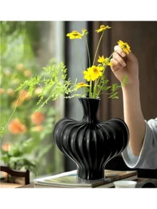 1pc Lantern Round Vase - Plastic, Black And White Two Colors, Two Sizes, Nordic Style Aesthetic Decoration, For Flower Arrangement, Ideal For Home, Living Room, Bedroom Decoration Birthday