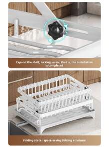 1 Kitchen Collapsible Dish Rack, Countertop Multi-Layer Dish Utensil Cup Drainer Rack, Dish Drying Rack For Kitchen Countertop, Double Layer Large Capacity Dish Drying Rack With Steel Drainer Plate, Dish Drying Rack With Drainer Shelf For Dish, Knives, Cups, Cutting Boards, Kitchen Supplies