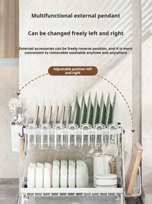 1 Kitchen Collapsible Dish Rack, Countertop Multi-Layer Dish Utensil Cup Drainer Rack, Dish Drying Rack For Kitchen Countertop, Double Layer Large Capacity Dish Drying Rack With Steel Drainer Plate, Dish Drying Rack With Drainer Shelf For Dish, Knives, Cups, Cutting Boards, Kitchen Supplies