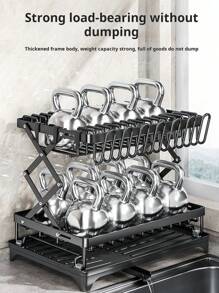 1 Kitchen Collapsible Dish Rack, Countertop Multi-Layer Dish Utensil Cup Drainer Rack, Dish Drying Rack For Kitchen Countertop, Double Layer Large Capacity Dish Drying Rack With Steel Drainer Plate, Dish Drying Rack With Drainer Shelf For Dish, Knives, Cups, Cutting Boards, Kitchen Supplies