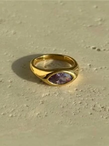 Anel de Pedra Preciosa Ouro 18K, Anel de Sinete, Anel de Cristal Solitário Ouro, Anel Declarativo, Presente para Ela no Dia dos Namorados