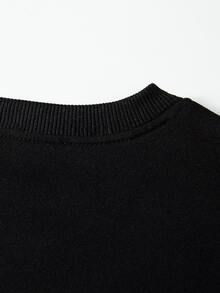 St. Patrick's Day Women's Lucky Clover Print Crew Neck Long Sleeve Casual Sweatshirt, Autumn/Winter - Black - View 4