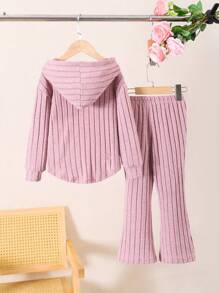 Young Girl Long Sleeve Top And Pants 2pcs Casual Set, Autumn - Dusty Pink - View 2