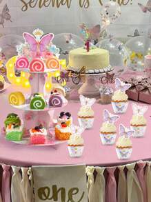 1 套粉色蝴蝶蛋糕架、粉色蝴蝶主题派对装饰、生日节日活动派对蛋糕装饰用品、蛋糕装饰、厨房蛋糕烹饪装饰、蛋糕架多层蛋糕托盘、厨房 DIY 蛋糕烹饪装饰、食物托盘、蝴蝶装饰、派对回学校情人节 - 彩色 - 查看 7