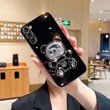 1条挂绳+直边纯色时尚防震轻便防滑极简流沙卡通糖珠小熊可折叠支架手机壳，兼容 6/7/8/X/XS/XR/11/12/13/14/15/16/17，兼容Galaxy S22/S23/S24/S25、A04/05/06/A07/A14/A15/A16/A17/A24/A25/A34，兼容Redmi Note 7/8/9/10/11/12/13/14，兼容Redmi A5 A3 9/10/12/13C/14C，兼容OPPO，兼容MOTO，兼容荣耀，HW，兼容Realme，Reno 7、国际版，不是国内版 - 黑色 - 查看 3