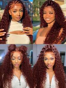 200% Density Copper Brown 5x5 HD Lace Closure Wigs Human Hair Water Wave 30 Inch Auburn Reddish Brown Colored Wet And Wavy Glueless Wigs  Human Hair For  Women Pre Plucked Natural Hairline - S33 - 查看 10