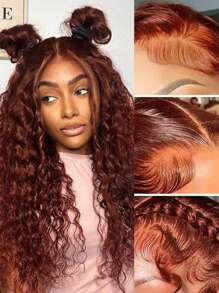 200% Density Copper Brown 5x5 HD Lace Closure Wigs Human Hair Water Wave 30 Inch Auburn Reddish Brown Colored Wet And Wavy Glueless Wigs  Human Hair For  Women Pre Plucked Natural Hairline - S33 - 查看 5