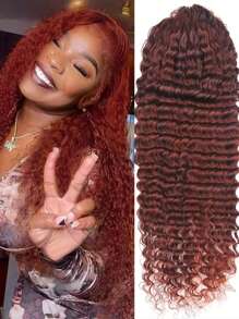 200% Density Copper Brown 5x5 HD Lace Closure Wigs Human Hair Water Wave 30 Inch Auburn Reddish Brown Colored Wet And Wavy Glueless Wigs  Human Hair For  Women Pre Plucked Natural Hairline - S33 - 查看 4