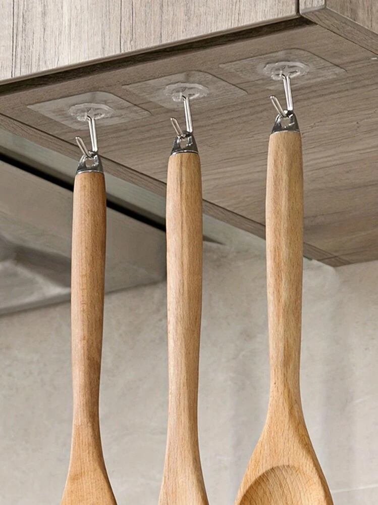 10pcs/20pcs/30pcs/40pcs/50pcs Easy Install Adhesive Hooks - Transparent, Damage-Free Wall Mount, Multi-Purpose Storage, Create A Modern Look Back To School Valentine Day - Clear - View 5