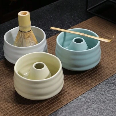 Conjunto de 2 tigelas de cerâmica matcha e conjunto de tigelas de cerâmica matcha saudáveis com tigela, suporte para batedor de cerâmica, utensílios para cerimônia do chá de cor sólida, conjunto de chá de cerâmica, bule de viagem, adequado para cerimônia do chá matcha japonesa, casa, amantes de chá, presente de mãe, presente de amiga, presente de volta às aulas para namorada