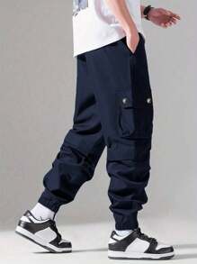 Shendy Vendy Pantalones Jogger Con Puños Y Cintura Elástica Con Cordón Y Bolsillos Inclinados Sueltos Para Hombre - Azul Cadete - Ver 2
