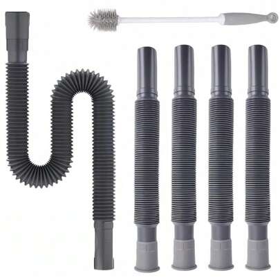 4pcs Collapsible Flexible Drainage Waste Water Pipes+ Brush For Caravan Motorhome Kitchen Bathroom