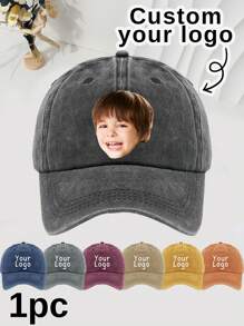 1pc Customized Logo Washed Baseball Cap, Unisex Custom Baseball Hat, Gift For Dad/Mom, Valentine's Day Gift, Wedding Gift, Birthday Gift, Personalized Gift, Vintage Vibe - Style a - View 1