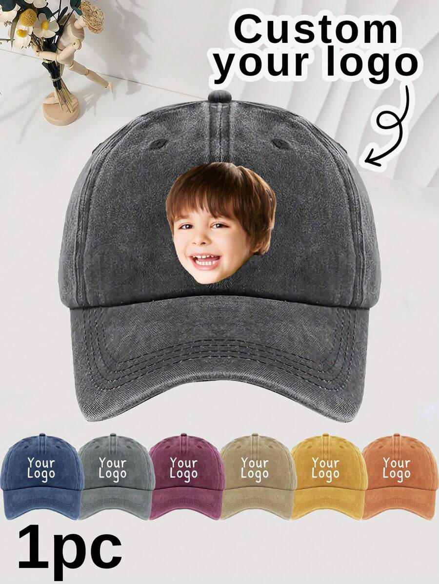 1pc Customized Logo Washed Baseball Cap, Unisex Custom Baseball Hat, Gift For Dad/Mom, Valentine's Day Gift, Wedding Gift, Birthday Gift, Personalized Gift, Vintage Vibe - Style a - View 1