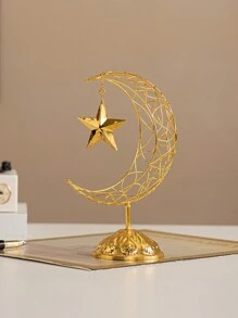 1 đồ trang trí nghệ thuật bằng sắt hình mặt trăng và ngôi sao, màu vàng và đen, phong cách sang trọng và sáng tạo, cầm tay, thích hợp cho gia đình, bàn ăn, máy tính để bàn, lễ hội, khách sạn, phòng khách, trang trí Al-Fitr - Nhiều màu - Xem 7