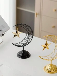 1 đồ trang trí nghệ thuật bằng sắt hình mặt trăng và ngôi sao, màu vàng và đen, phong cách sang trọng và sáng tạo, cầm tay, thích hợp cho gia đình, bàn ăn, máy tính để bàn, lễ hội, khách sạn, phòng khách, trang trí Al-Fitr - Nhiều màu - Xem 6