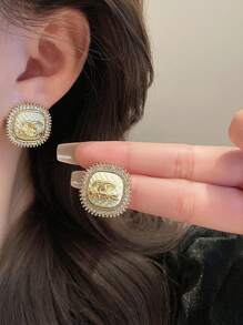 1pc Fashionable Rhinestone Letter Earrings, Luxury Elegant Personalized Earrings, New Style 2024 Popular - Small Fragrant Earrings - View 2