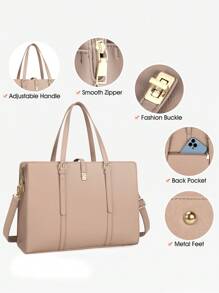 NEWHEY 15.6 Inch Women's Genuine Leather Laptop Bag, Waterproof Ladies' Shoulder Bag For Work, Laptop Briefcase - Khaki - View 5