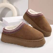 Fur-Lined Women's Slippers - Warm, Durable, Non-Slip Outdoor Shoes For Winter Comfort With Thick Flat Soles And Platform For Snowy Conditions. - Màu nâu  Mocha - Xem 1